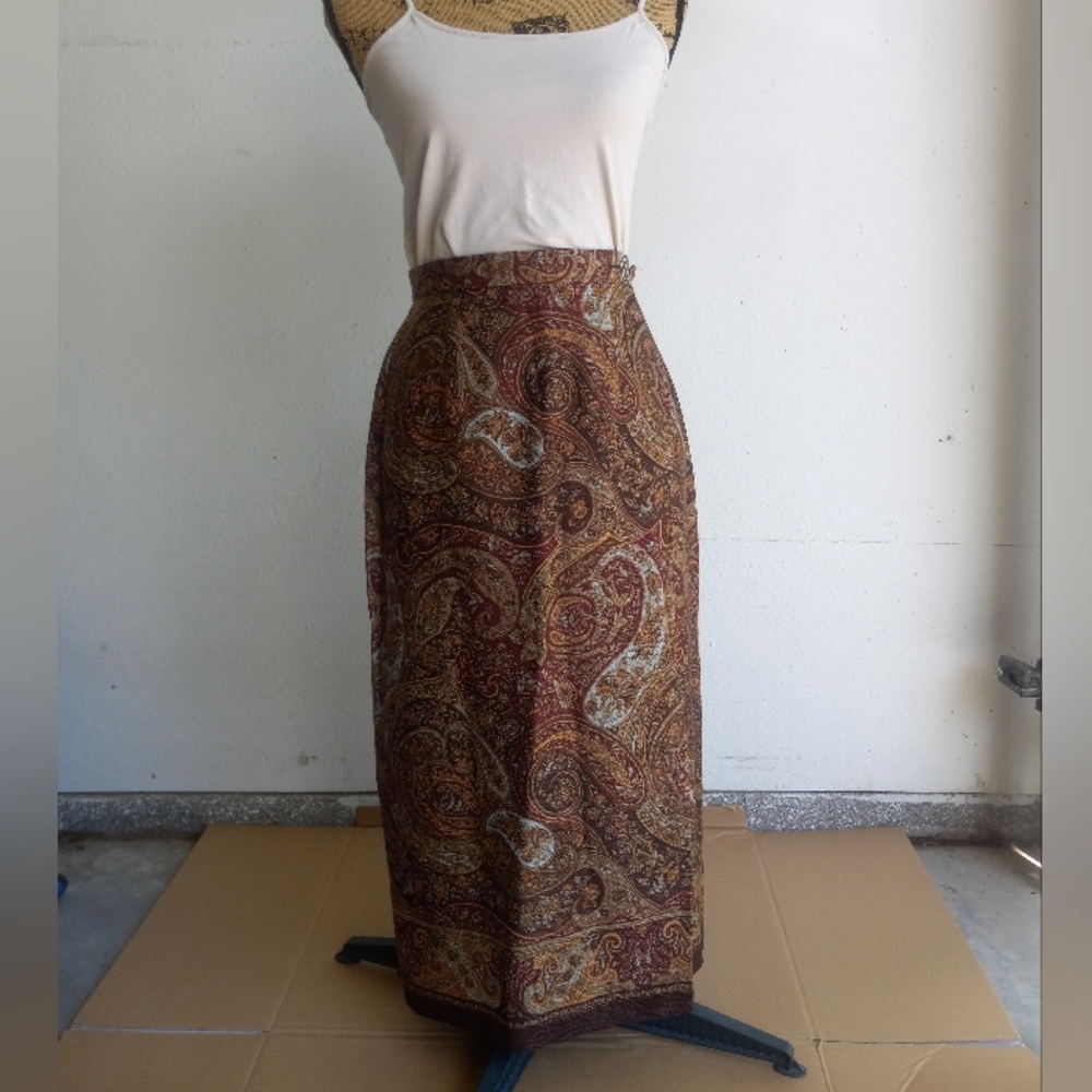 Talbots 100% Silk Prairie Cottage Core Y2K Paisley Wrap Skirt Size 4 Petite